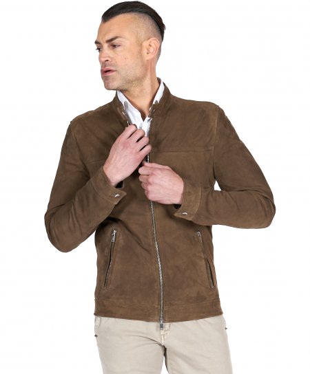 Taupe lederjacke aus...