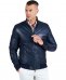 Bomber imbottito in pelle nappa blu collo coreana con cerniera