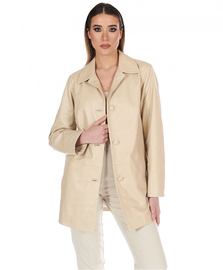 Einreihige beige Lederjacke...