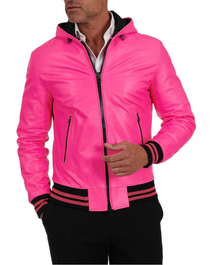 Fuchsia lederjacke mit...