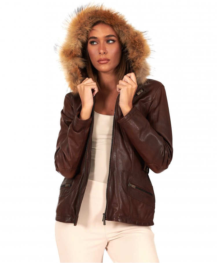 Braune nappaleder-parka mit...