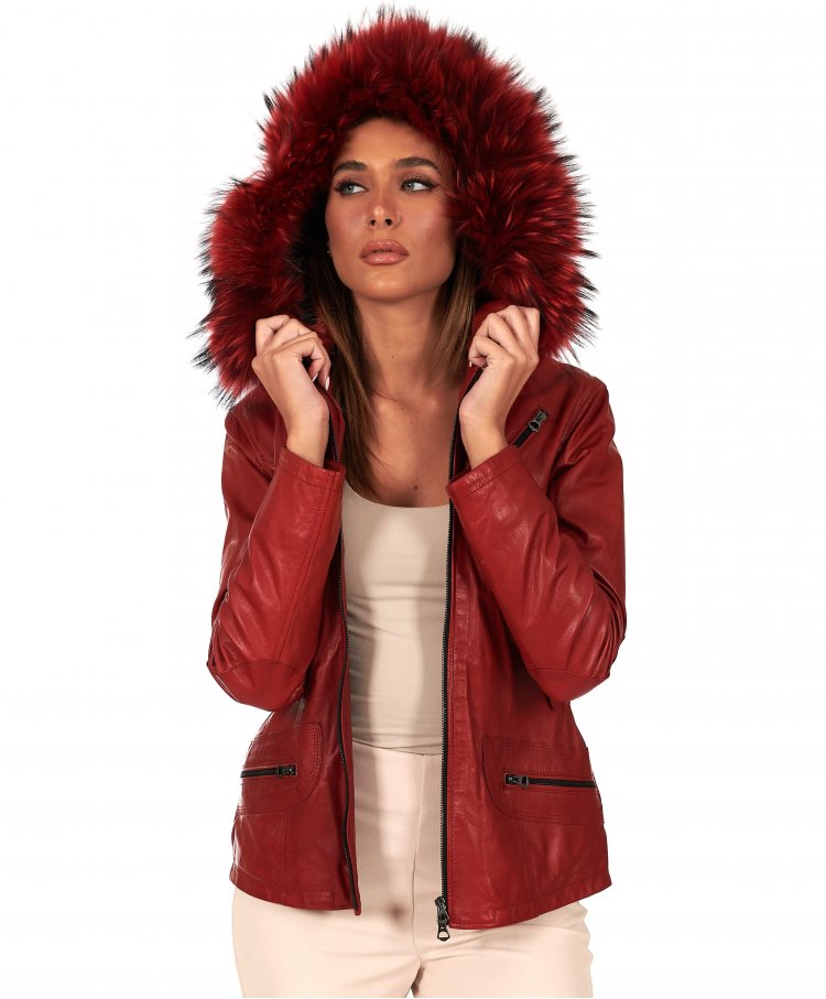 Rote nappaleder-parka mit...