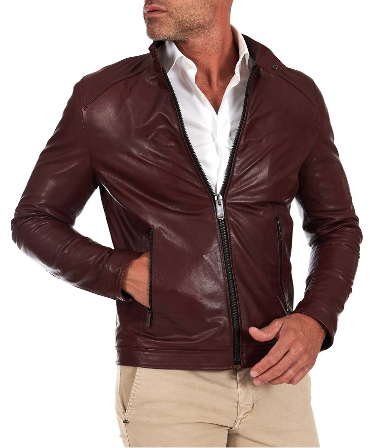 Burgunder lederjacke biker...