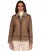 Montone shearling fango con fibbie e cerniera centrale