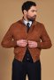 Giacca bomber in pelle camoscio cognac con bottoni e tasconi