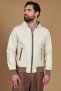 Cream hooded natural lamb leather bomber jacket 