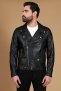 Chiodo biker in pelle nera con cintura nappa effetto liscio