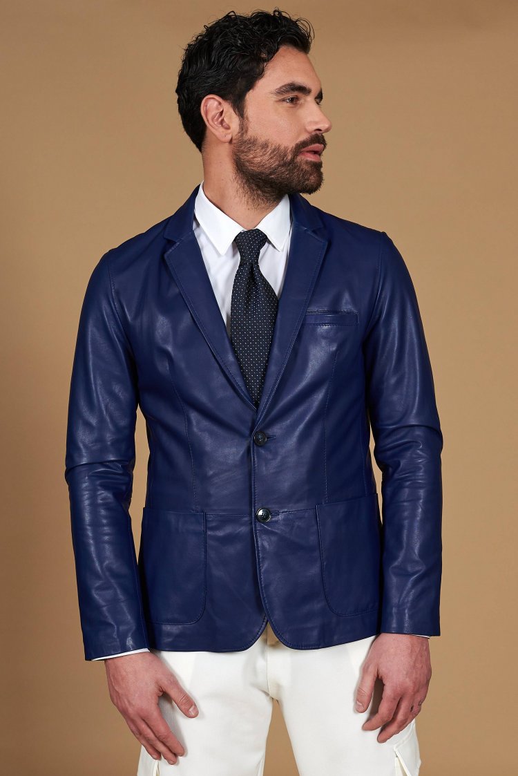 Blaue Blazer aus naturleder...