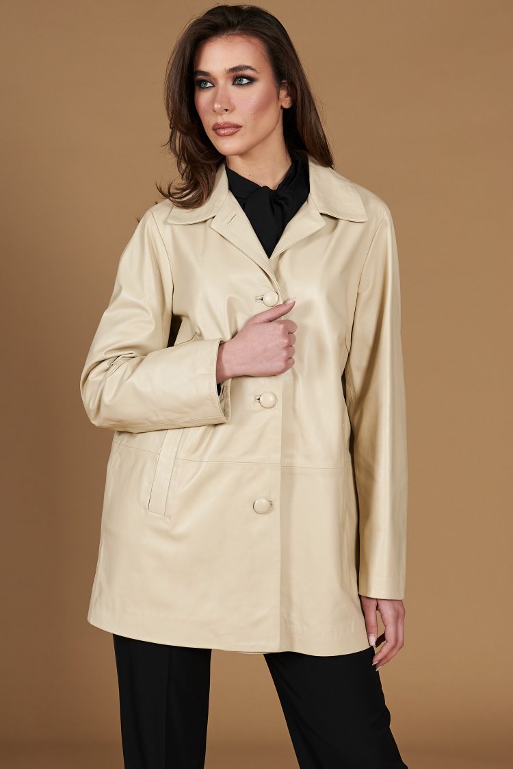 Einreihige beige Lederjacke...