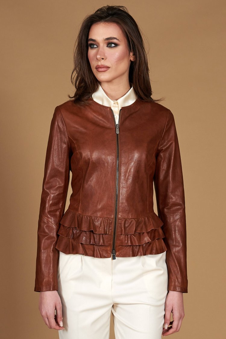 Cognac lederjacke mit...