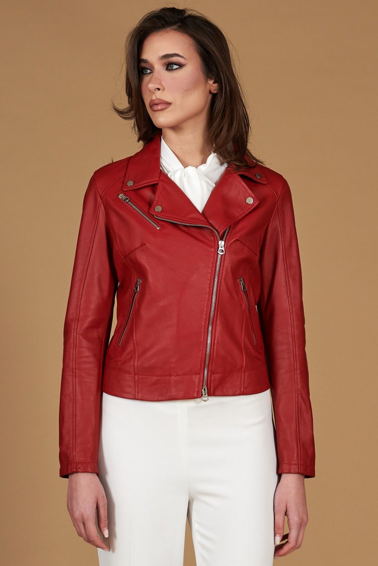 rote biker nappa lederjacke...